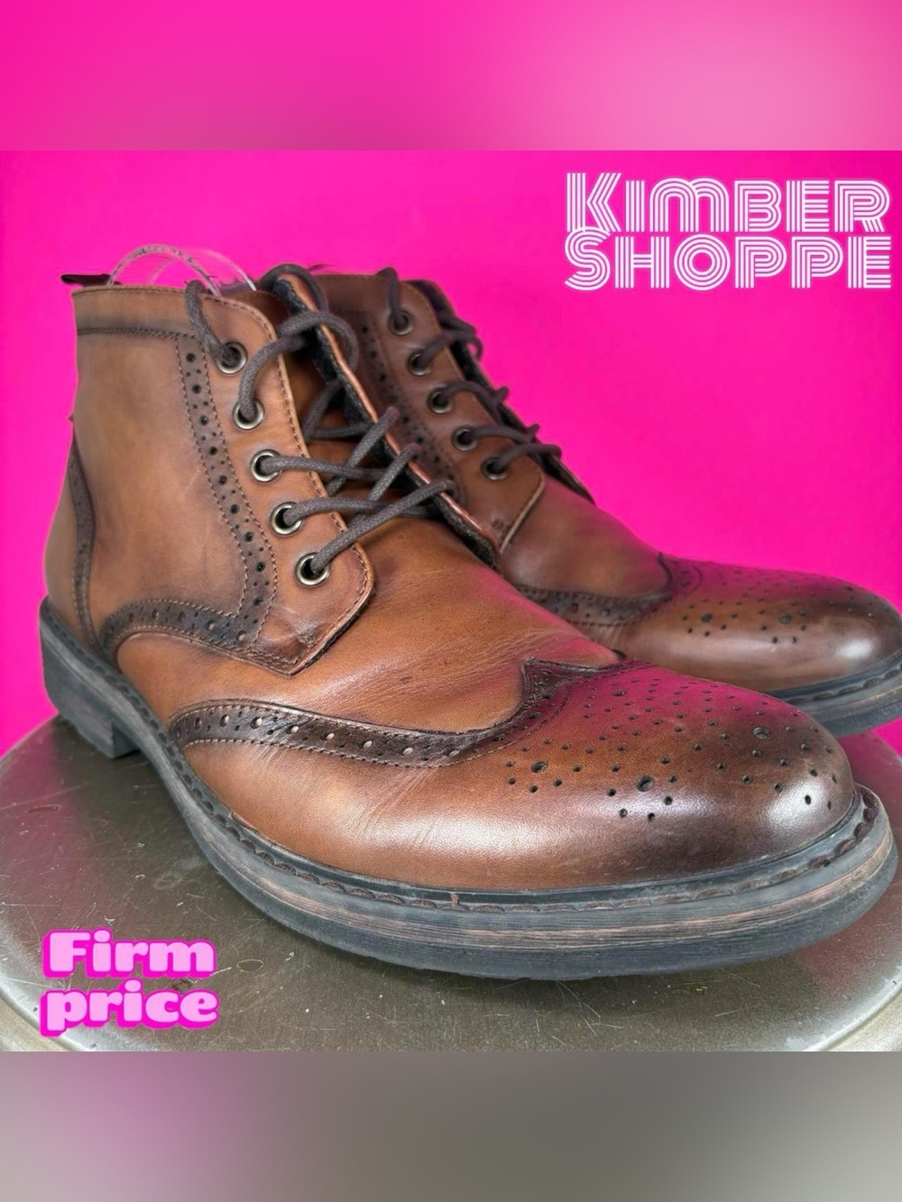 Reaction Kenneth Cole Brown Leather Wingtip Ankle Boot US 10.5 UK 9.5